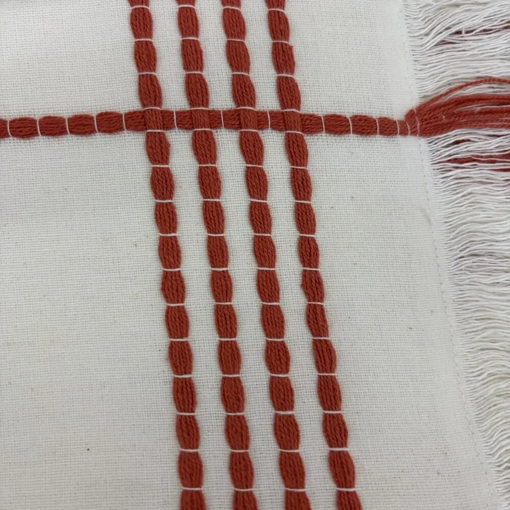 Threshold Table Runner NEW 14x72 Red Off White Ivory Cotton Fringe‎ Stripe